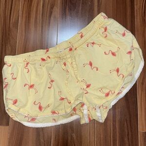 Small Old Navy 100% cotton yellow flamingo lace trim sleep pajama shorts